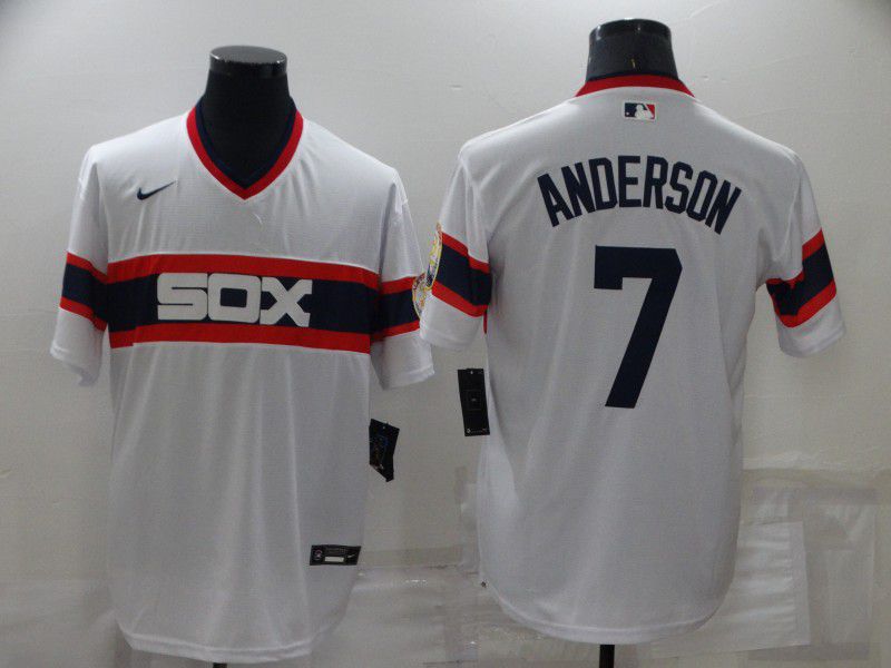 Men Chicago White Sox 7 Anderson White Game Throwback Nike 2022 MLB Jerseys